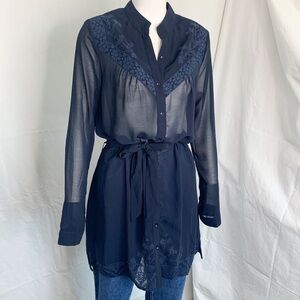 Monoreno / Sheer Boho Belted Navy Dress (🦩2 for $25 )